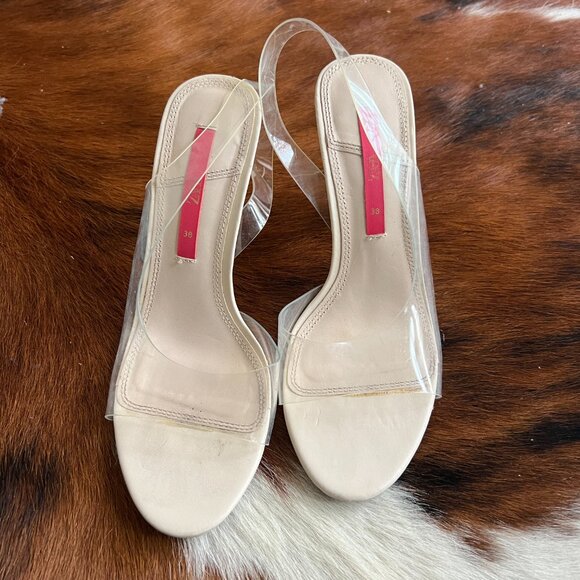 NWOT Zara Size 6 Off White High Heeled Vinyl Sandals - Picture 6 of 8